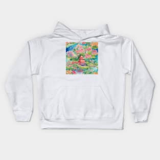 Pagoda chinoiserie landscape watercolor painting Kids Hoodie